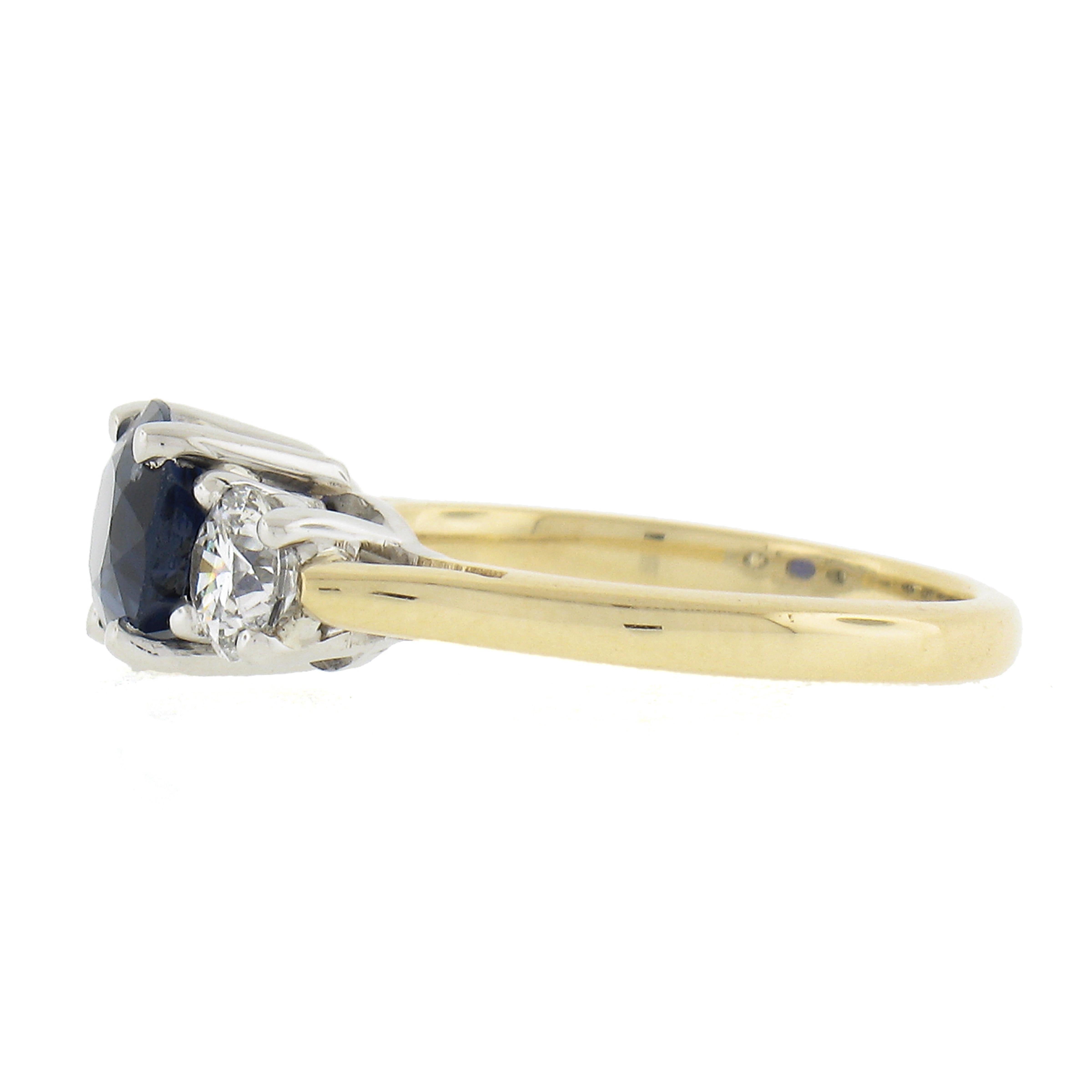 18k Gold & Platinum 1.94ctw Gia No Heat Burma Sapphire W/ Diamond Sideways Ring For Sale 2