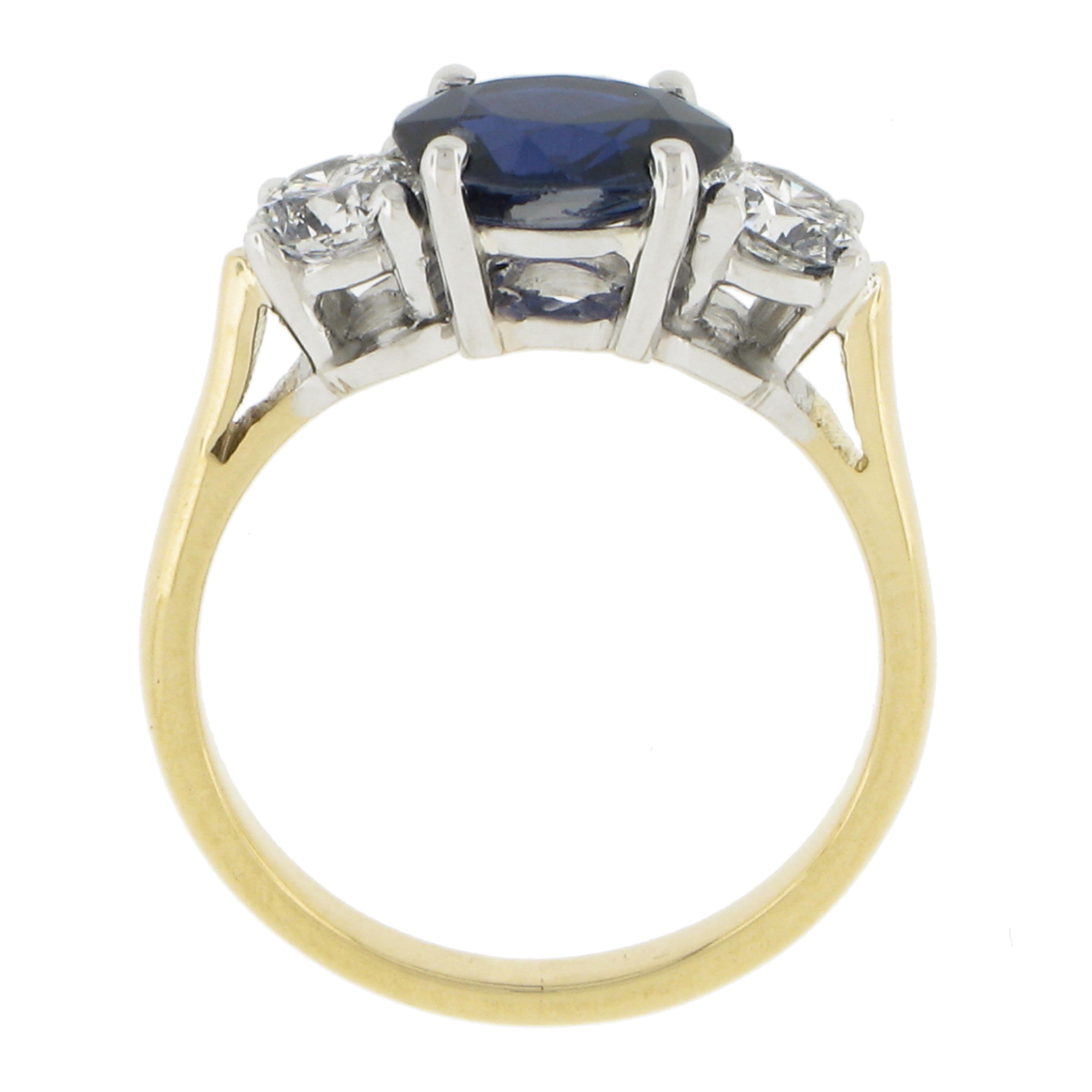 18k Gold & Platinum 1.94ctw Gia No Heat Burma Sapphire W/ Diamond Sideways Ring For Sale 4