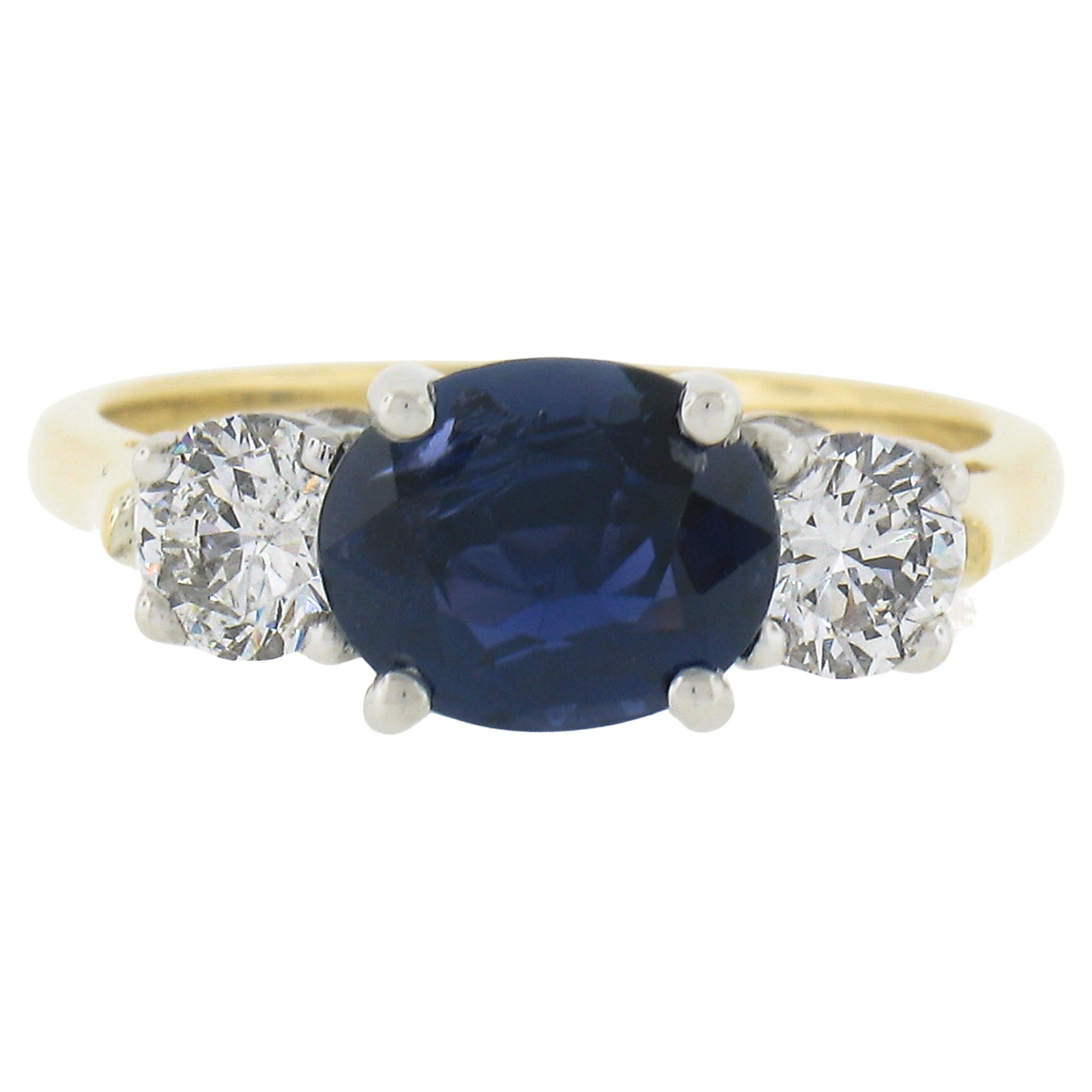 18k Gold & Platinum 1.94ctw Gia No Heat Burma Sapphire W/ Diamond Sideways Ring For Sale