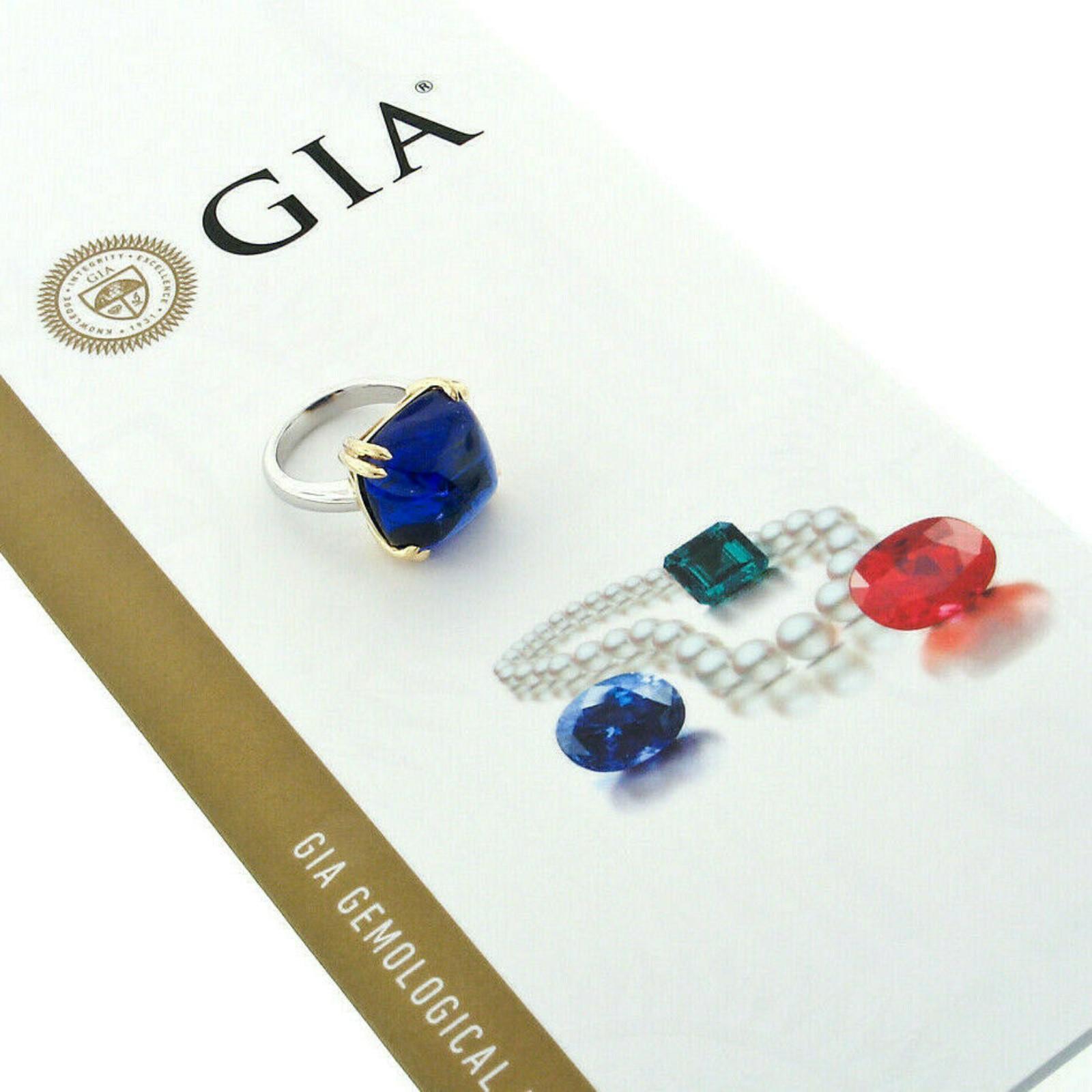 18k Gold & Platinum 21.59ct GIA Cushion Sugarloaf Violetish Blue Tanzanite Ring 5