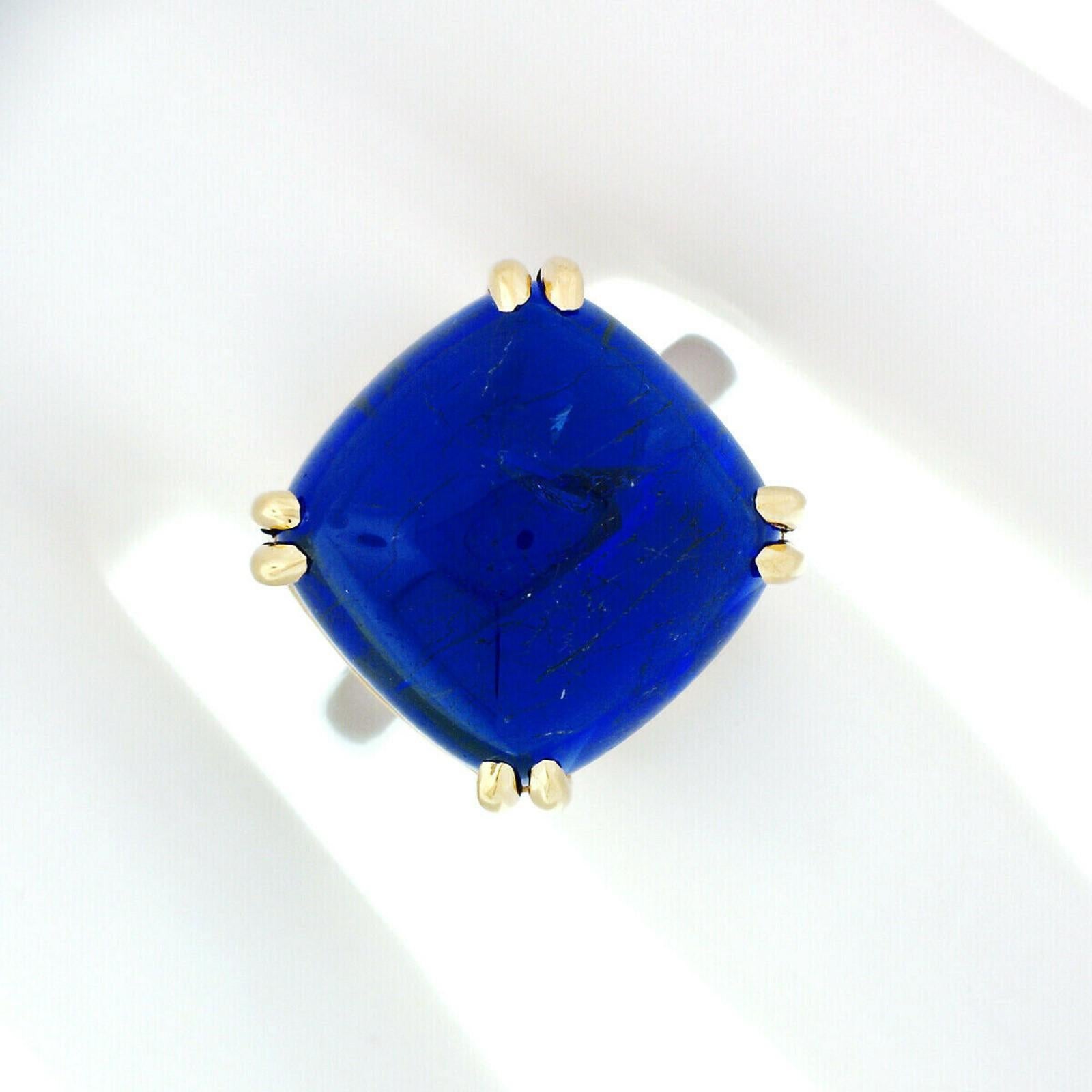 Cabochon 18k Gold & Platinum 21.59ct GIA Cushion Sugarloaf Violetish Blue Tanzanite Ring
