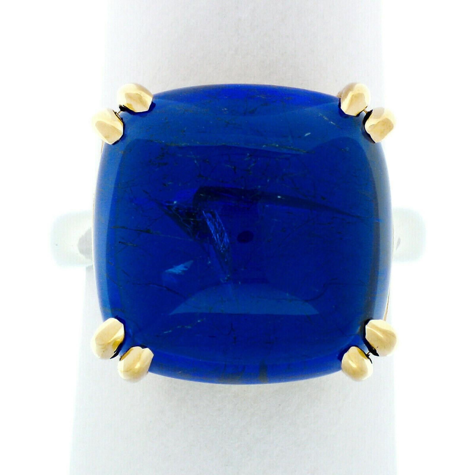 18k Gold & Platinum 21.59ct GIA Cushion Sugarloaf Violetish Blue Tanzanite Ring In New Condition In Montclair, NJ