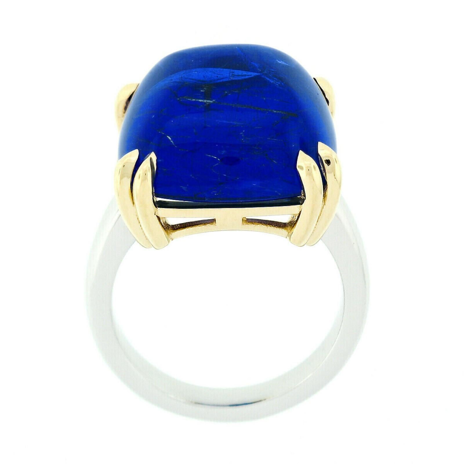 18k Gold & Platinum 21.59ct GIA Cushion Sugarloaf Violetish Blue Tanzanite Ring 1