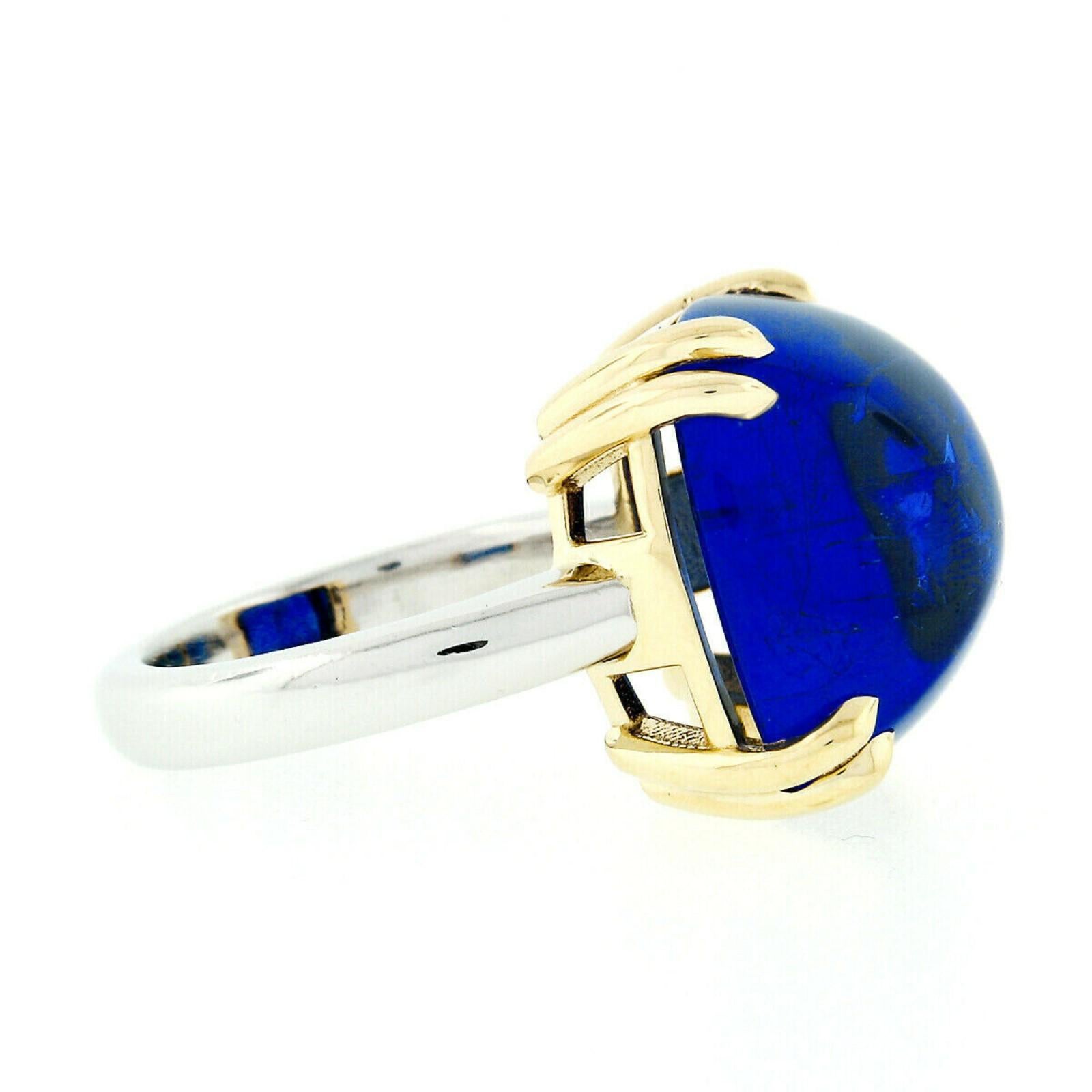 18k Gold & Platinum 21.59ct GIA Cushion Sugarloaf Violetish Blue Tanzanite Ring 3