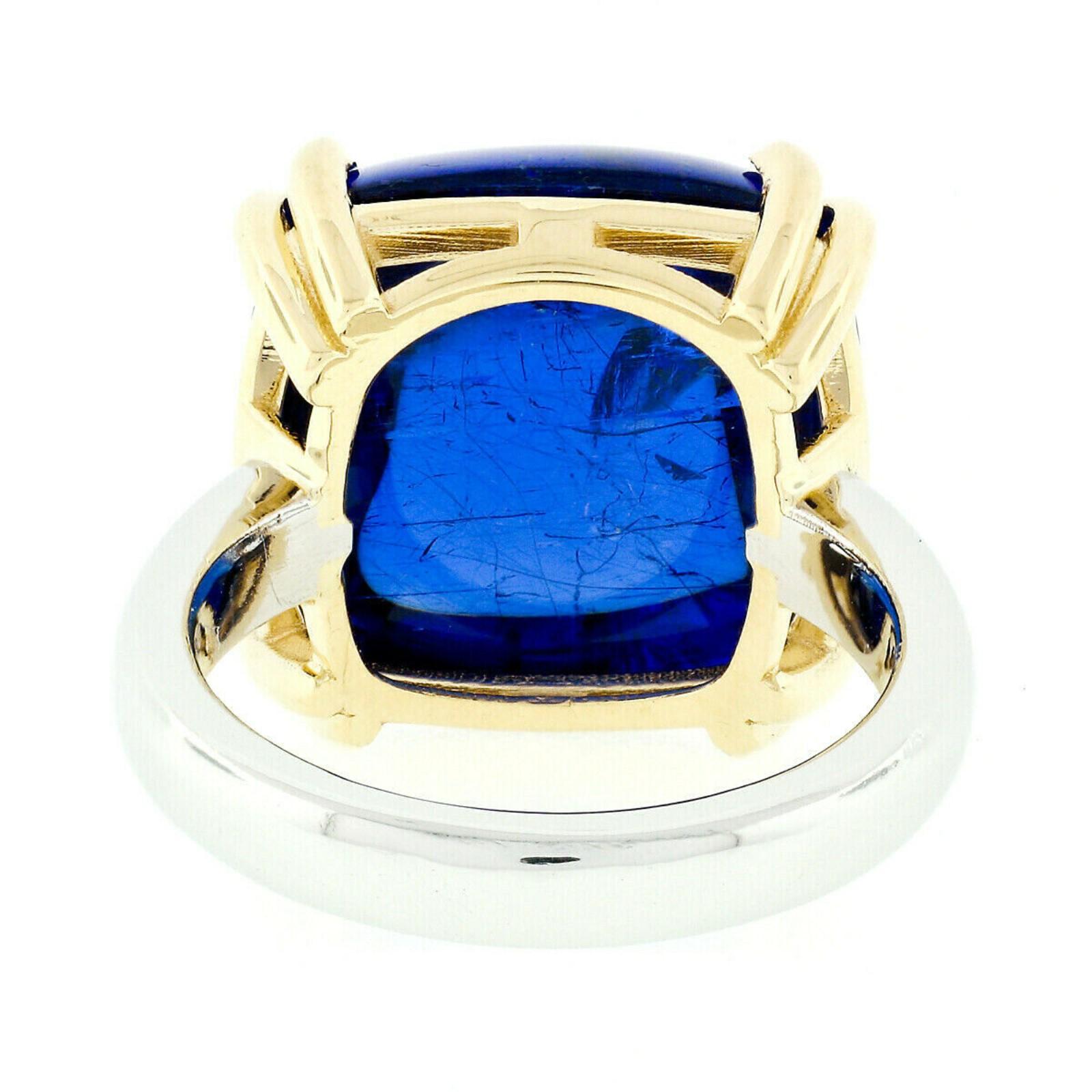 18k Gold & Platinum 21.59ct GIA Cushion Sugarloaf Violetish Blue Tanzanite Ring 4