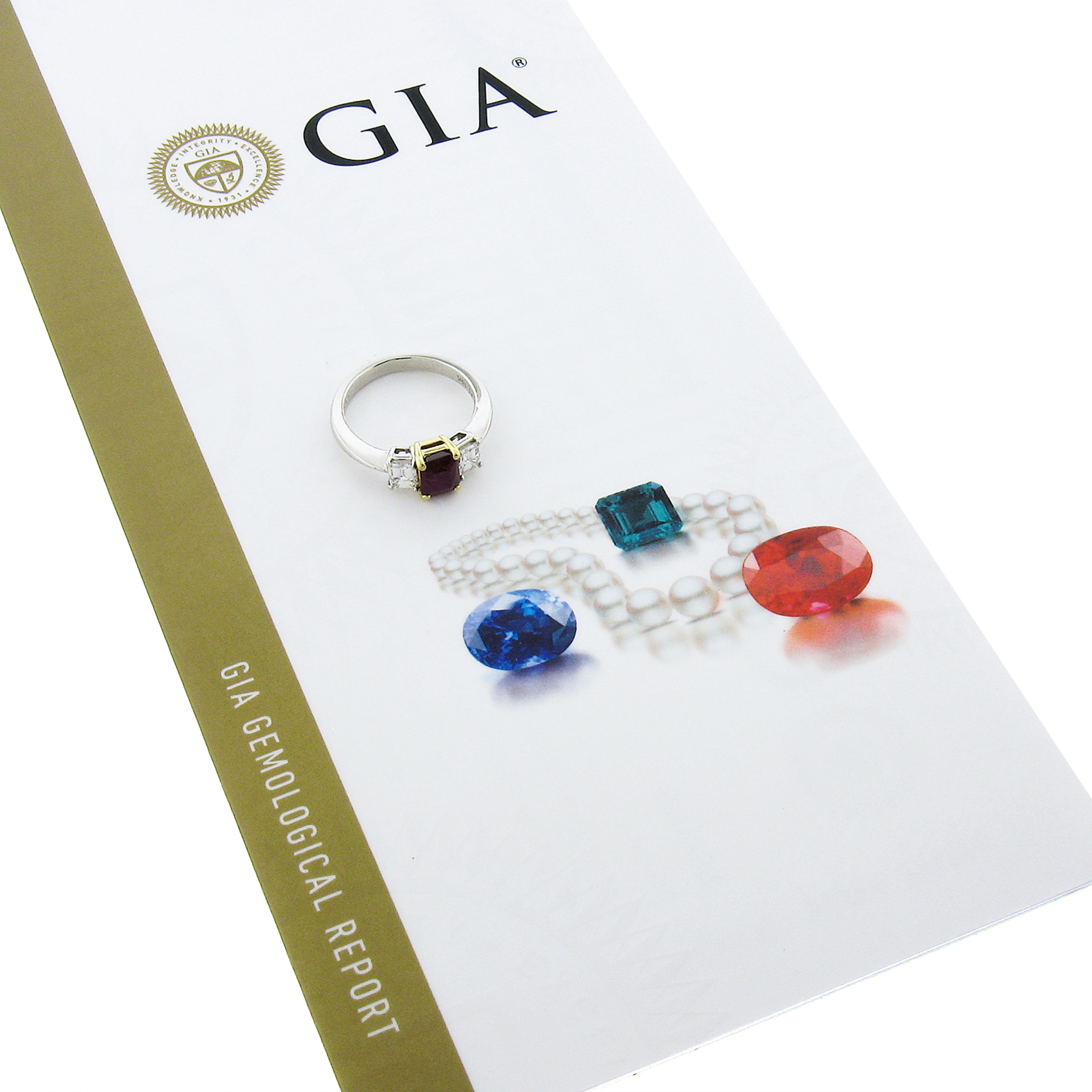 18K Gold & Platinum 2.15ctw GIA Burma VIVID RED Ruby & Emerald Cut Diamond Ring For Sale 4