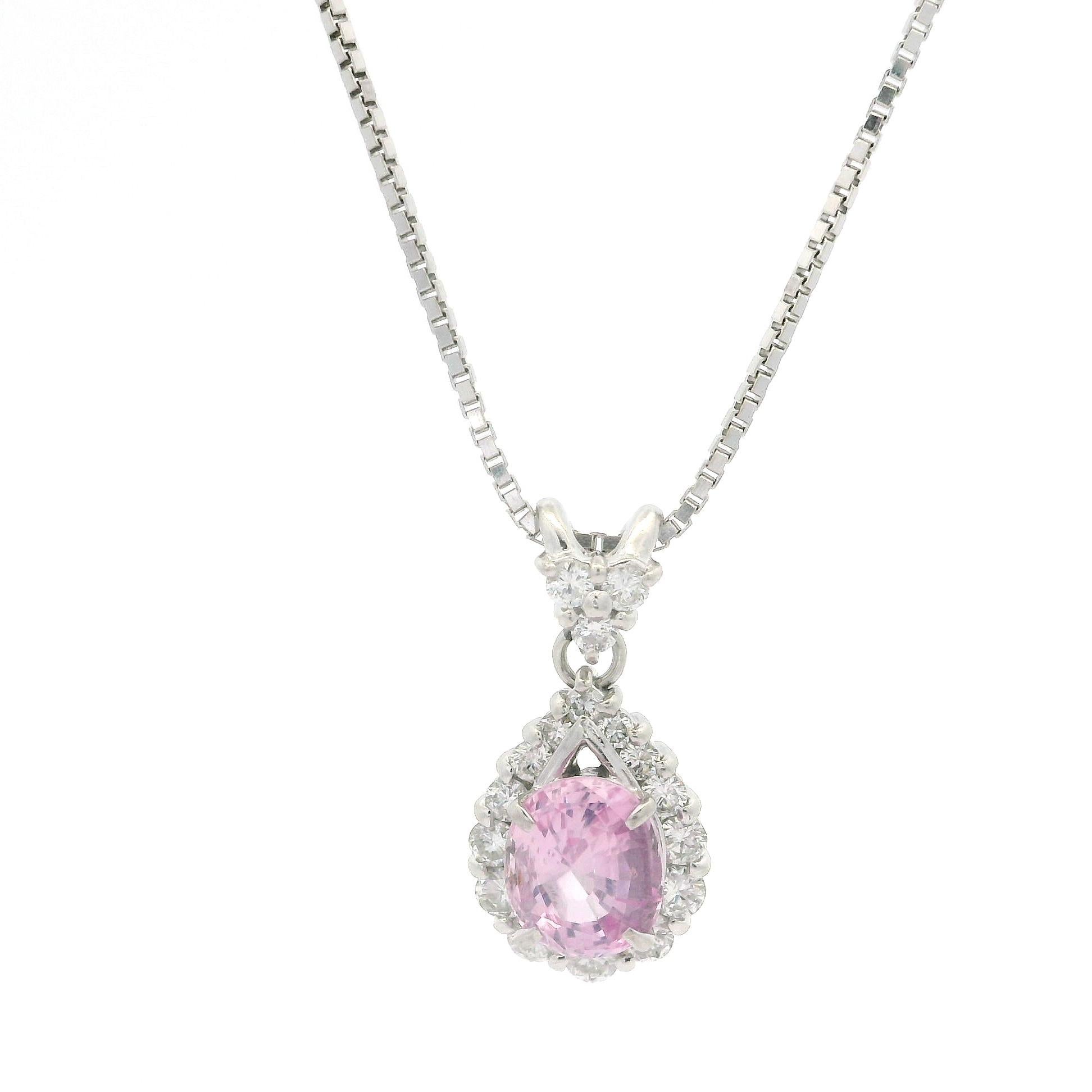 Oval Cut 18k Gold & Platinum 2.16ctw GIA No Heat Pink Sapphire Diamond Pendant Necklace For Sale
