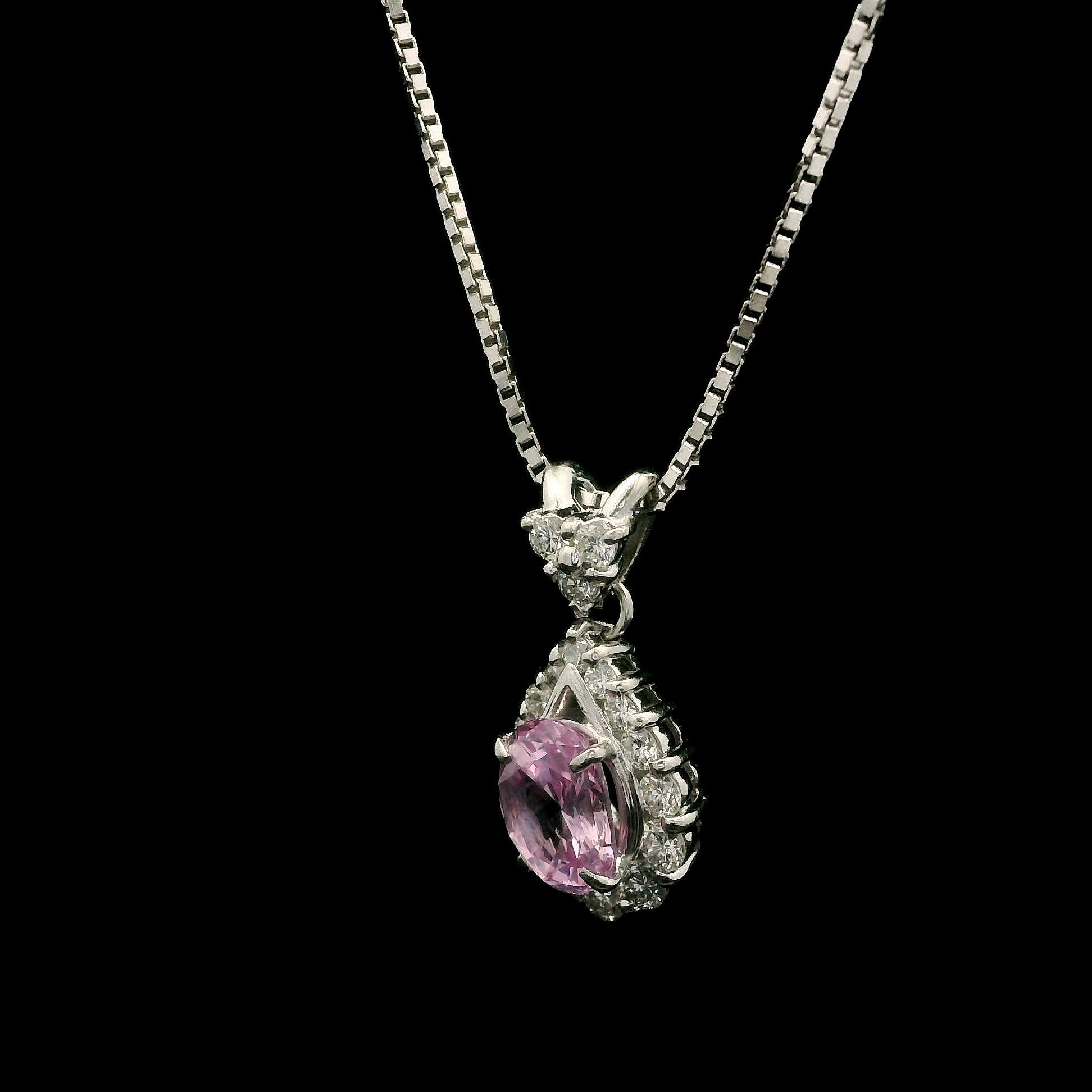 18k Gold & Platinum 2.16ctw GIA No Heat Pink Sapphire Diamond Pendant Necklace For Sale 3