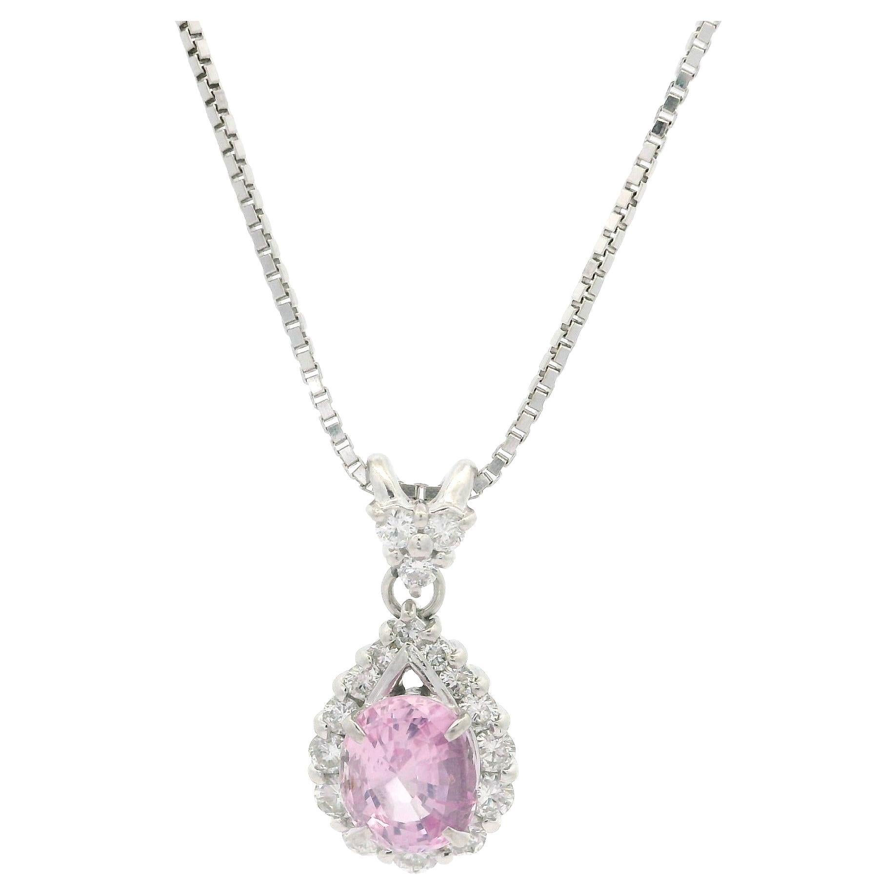 18k Gold & Platinum 2.16ctw GIA No Heat Pink Sapphire Diamond Pendant Necklace