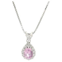 18k Gold & Platinum 2.16ctw GIA No Heat Pink Sapphire Diamond Pendant Necklace