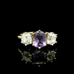 18k Gold Platinum 2.34ctw GIA No Heat Purple Sapphire Old Mine Cut Diamond Ring