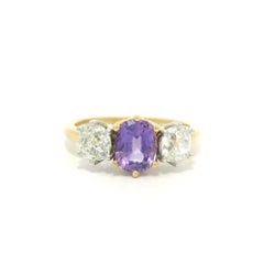 18k Gold Platinum 2.34ctw GIA No Heat Purple Sapphire Old Mine Cut Diamond Ring