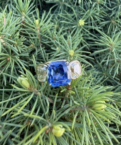 18k Gold & Platinum 5.51ctw GIA Sapphire Old Mine Cut Yellow Diamond Bezel Ring