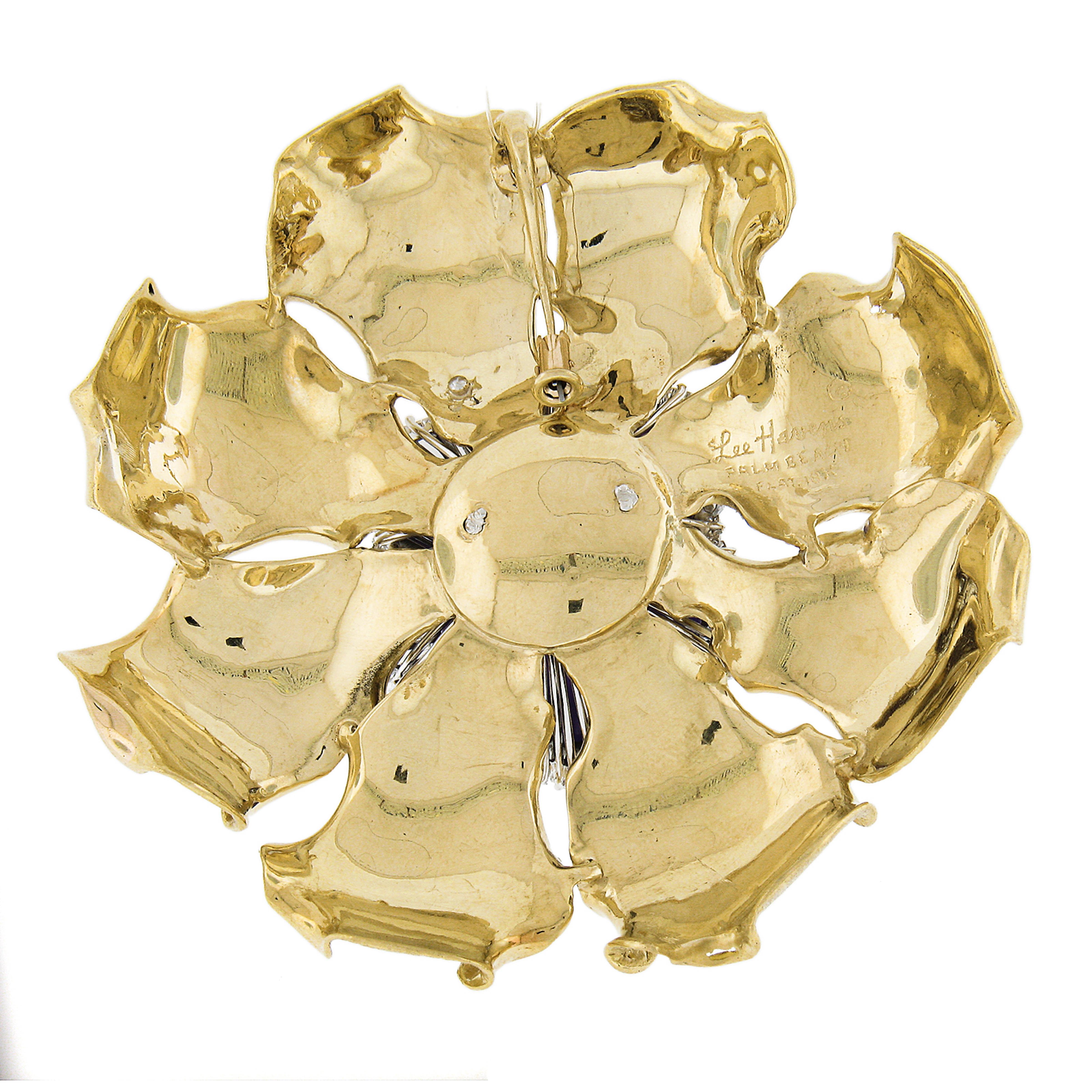 Women's 18K Gold & Platinum 95.53ctw AGL Star Sapphire & Diamond Brushed Flower Pendant For Sale