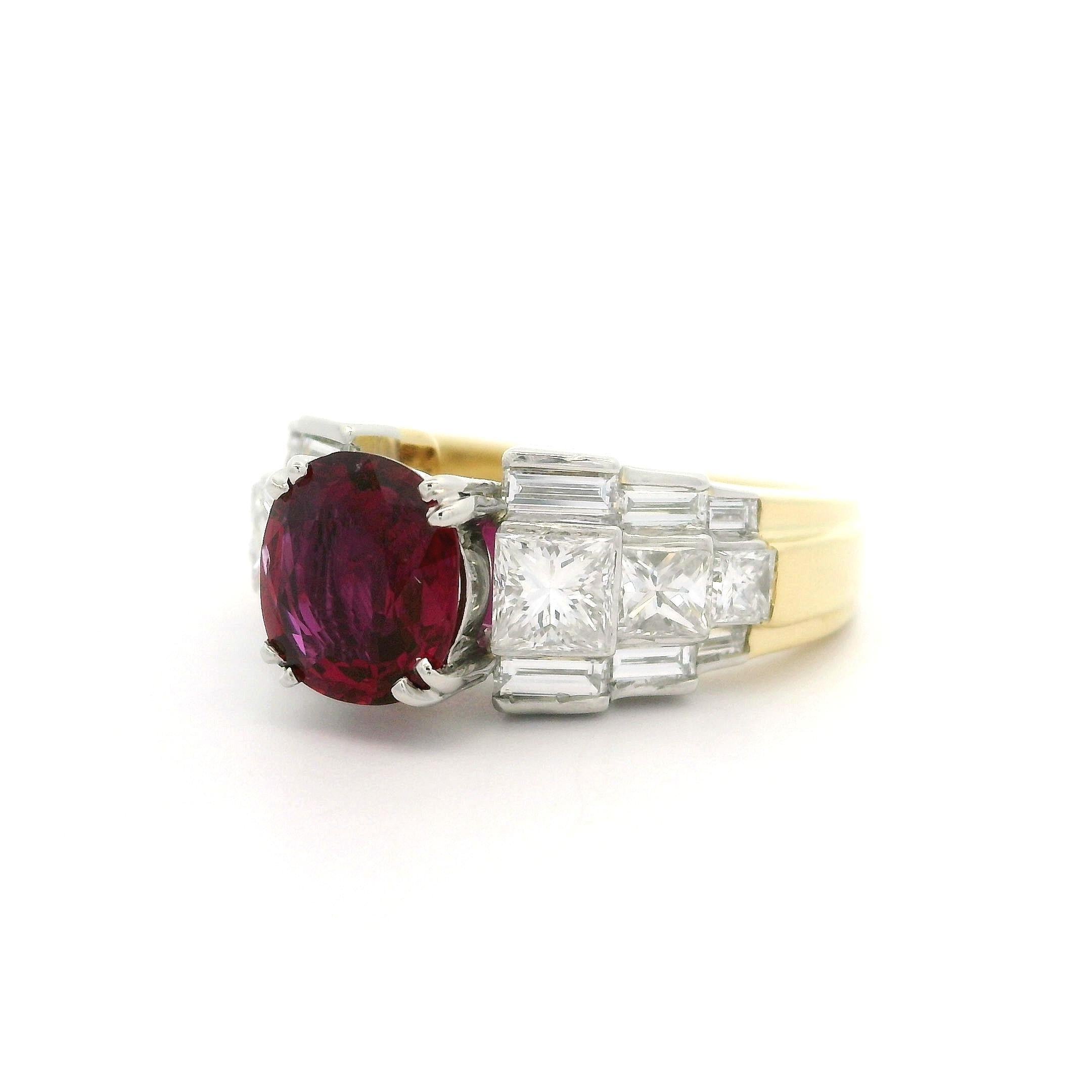 18 Karat Gold & Platin AIGS 2,74 Karatw Ring mit abgestuften Seiten, unbehandeltem Rubin und Diamant im Angebot 6