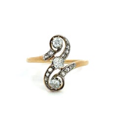 18k Gold Platinum Art Nouveau Ring with 0.35ct Old Mine Diamond