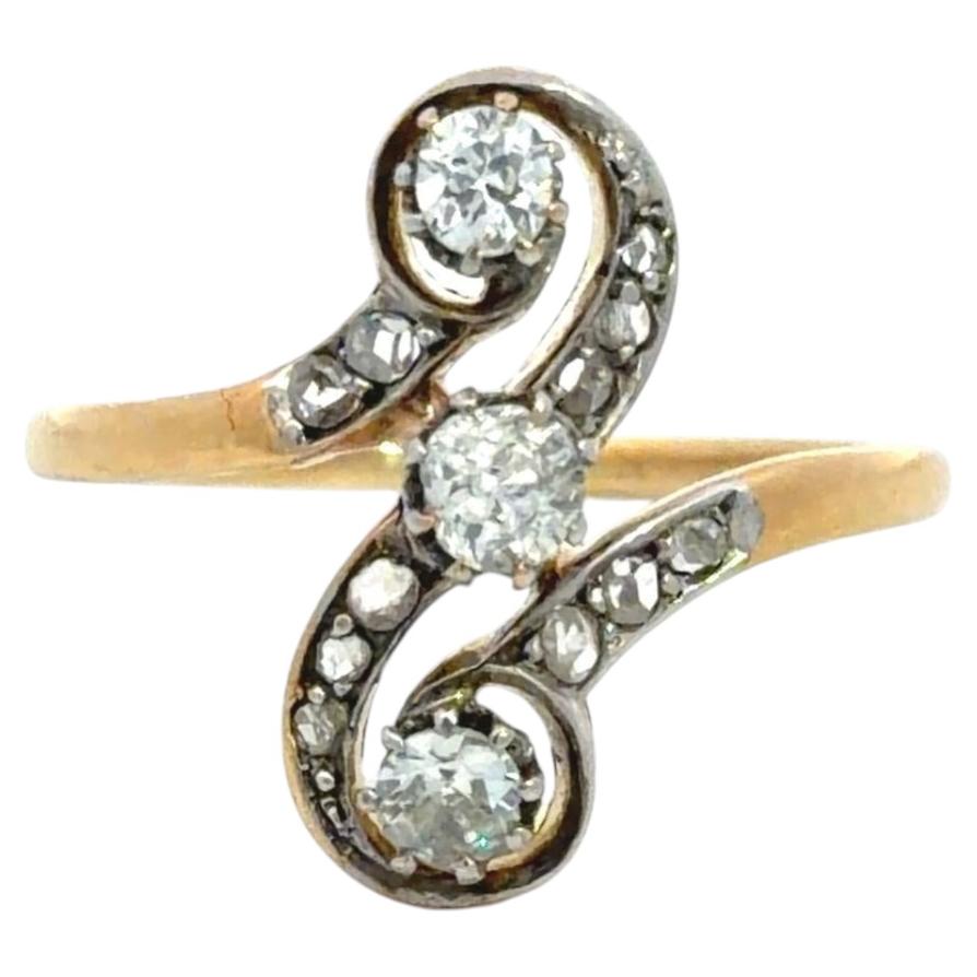 Anello Art Nouveau in oro 18k e platino con diamante Old Mine da 0,35 carati in vendita