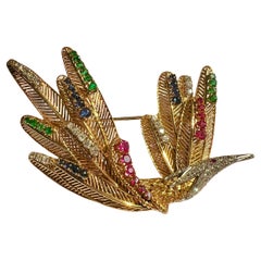 18k Gold, Platinum, Colored Stone and Diamond Bird Brooch