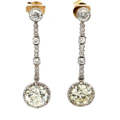18K Gold Platinum Dangling Earrings with 5.16 Carat Mixed Shape Diamonds GIA
