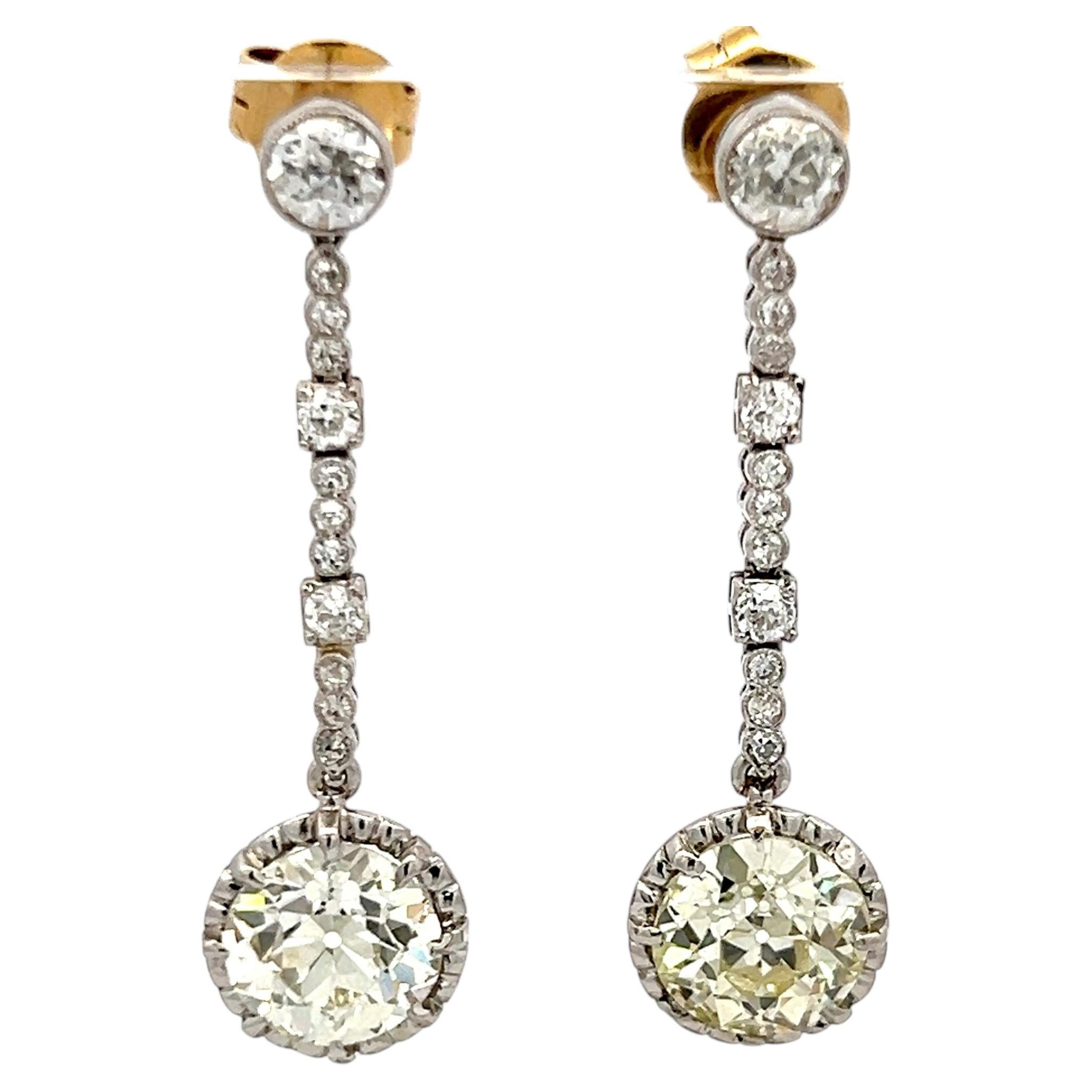18K Gold Platinum Dangling Earrings with 5.16 Carat Mixed Shape Diamonds GIA