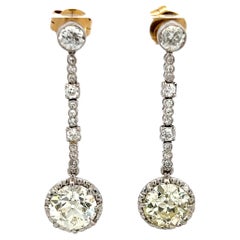18K Gold Platinum Dangling Earrings with 5.16 Carat Mixed Shape Diamonds GIA