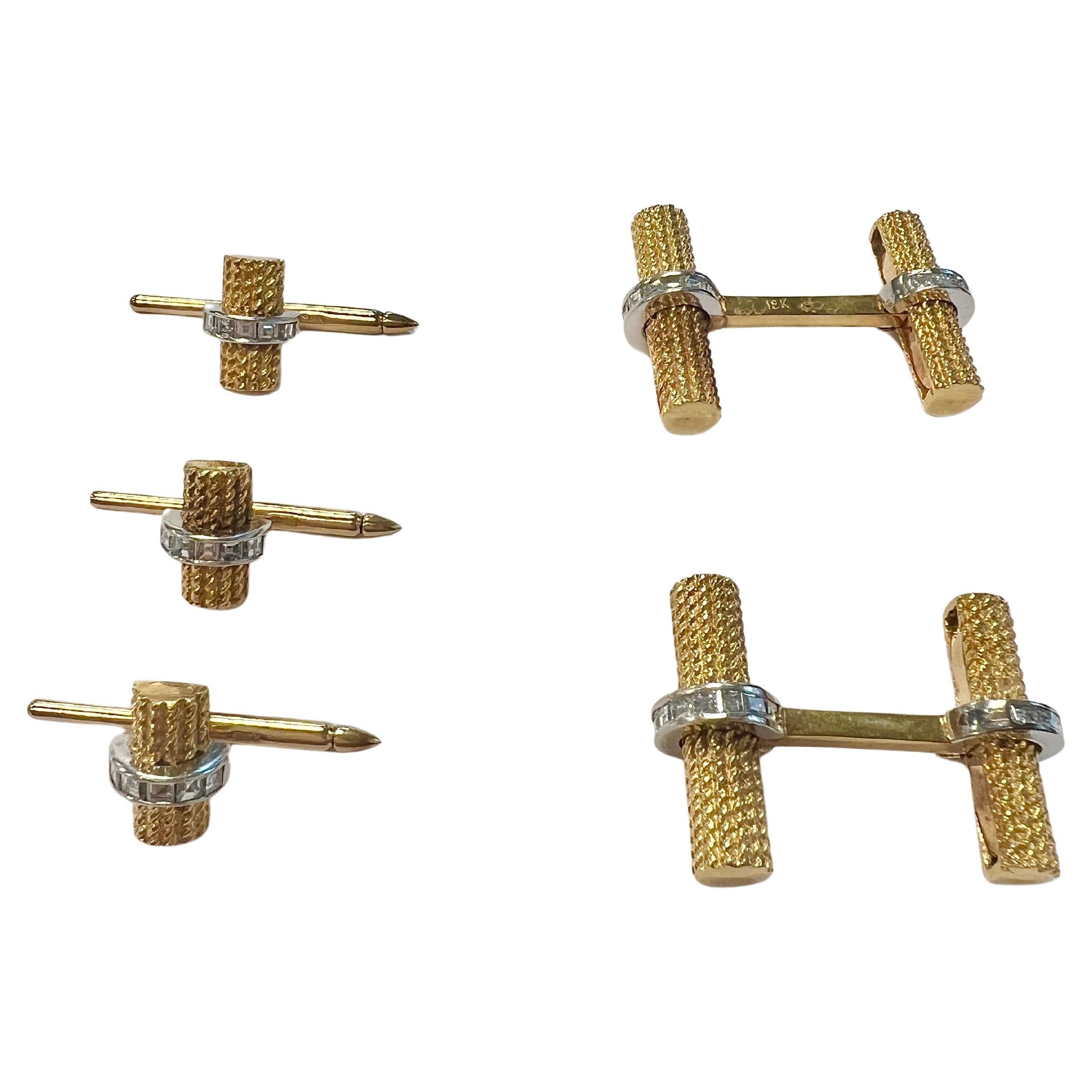 18K Gold Platinum Diamond Cufflinks studs set