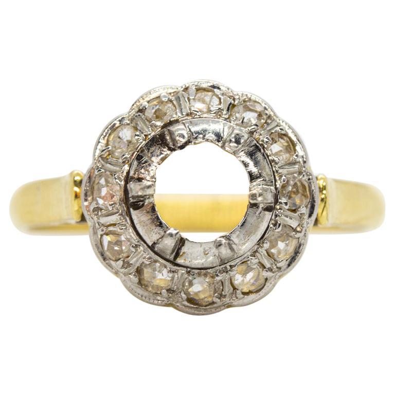18 Karat Gold and Platinum Diamonds Semi Mounting Ring For Sale
