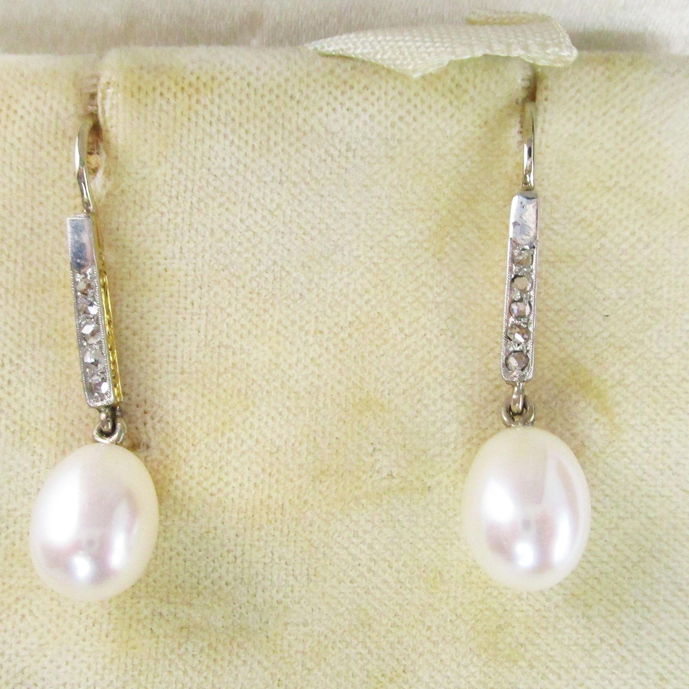 18K Gold & Platinum Edwardian Rose Cut Diamond and Pearl Earrings In Excellent Condition In Lexington, KY