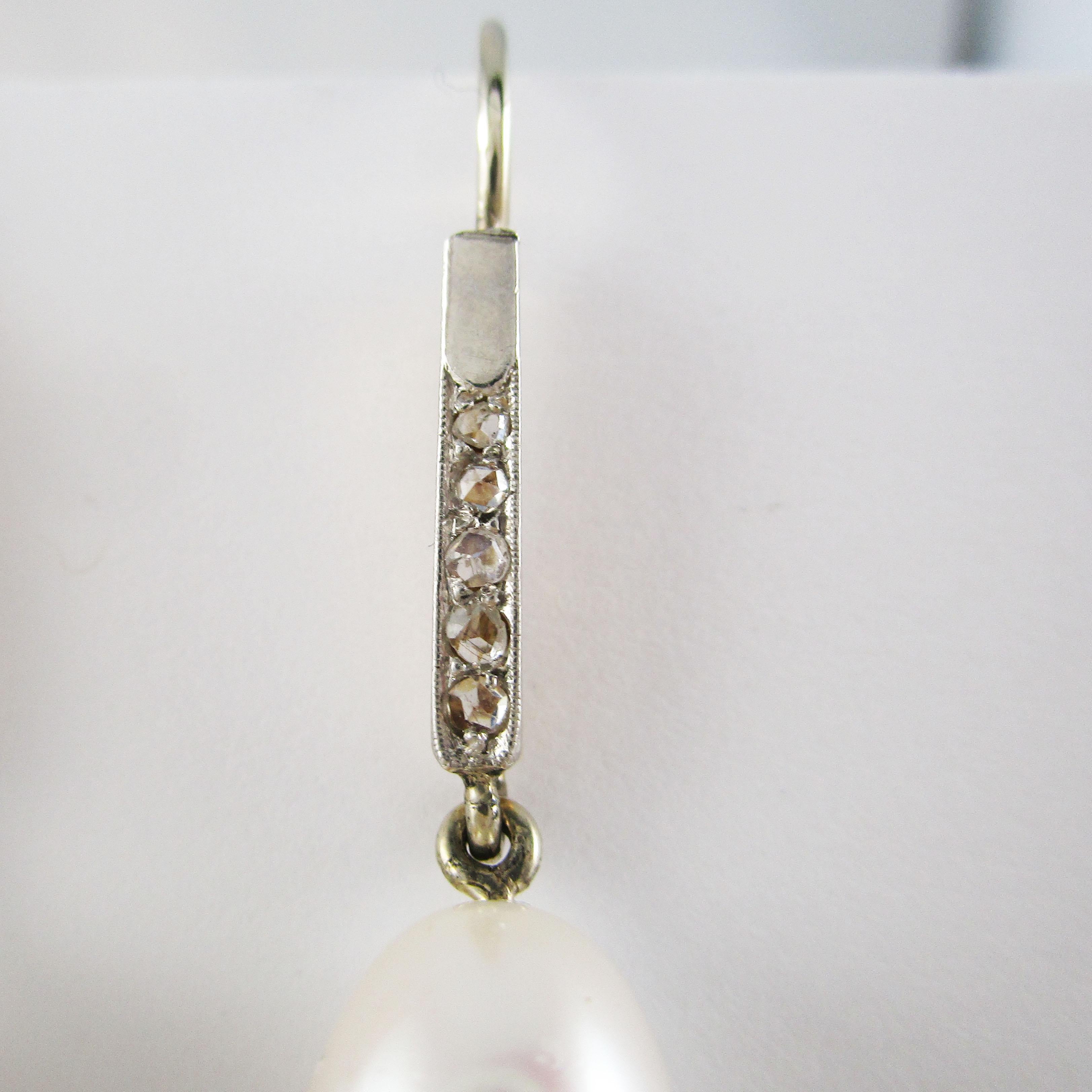 18K Gold & Platinum Edwardian Rose Cut Diamond and Pearl Earrings 1