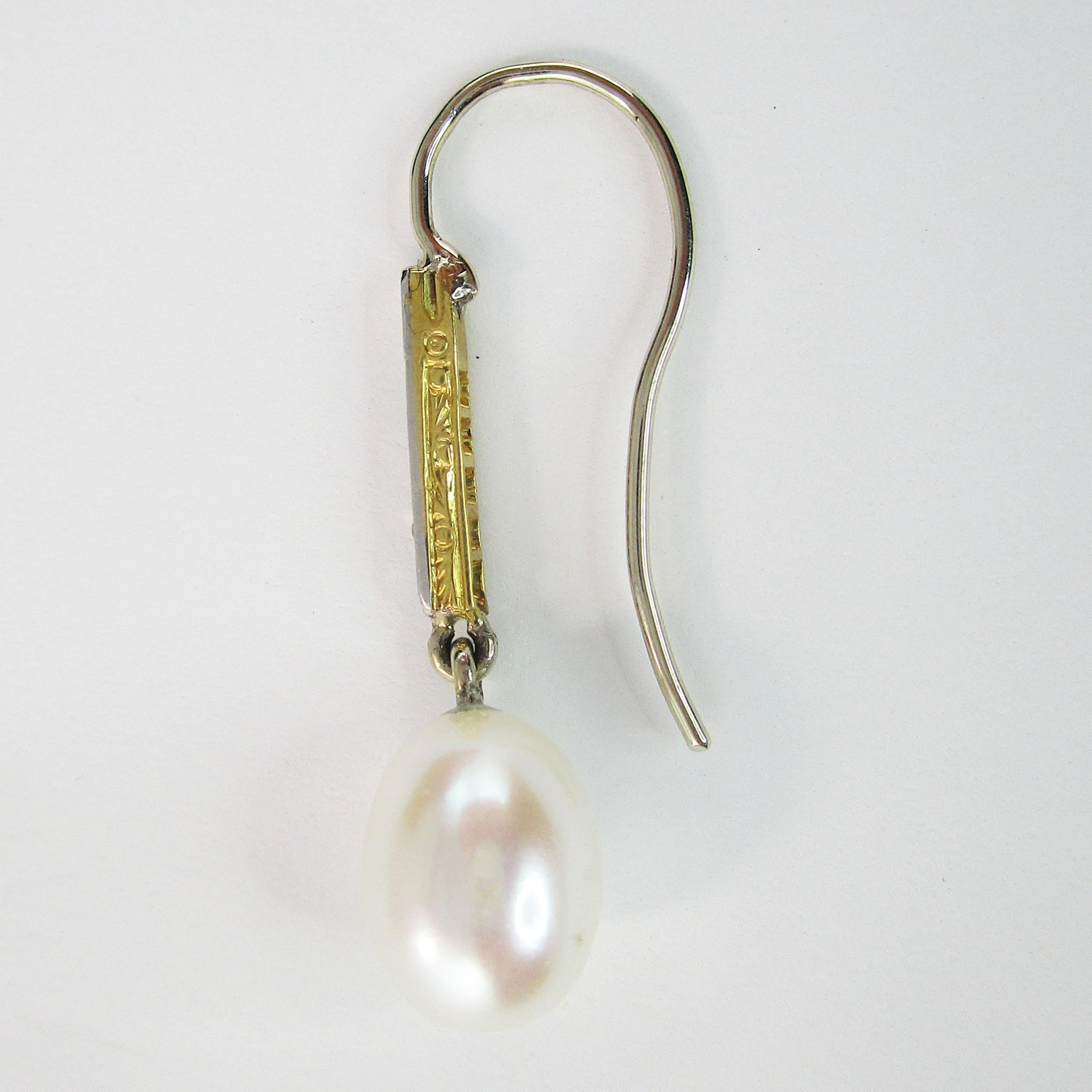 18K Gold & Platinum Edwardian Rose Cut Diamond and Pearl Earrings 2