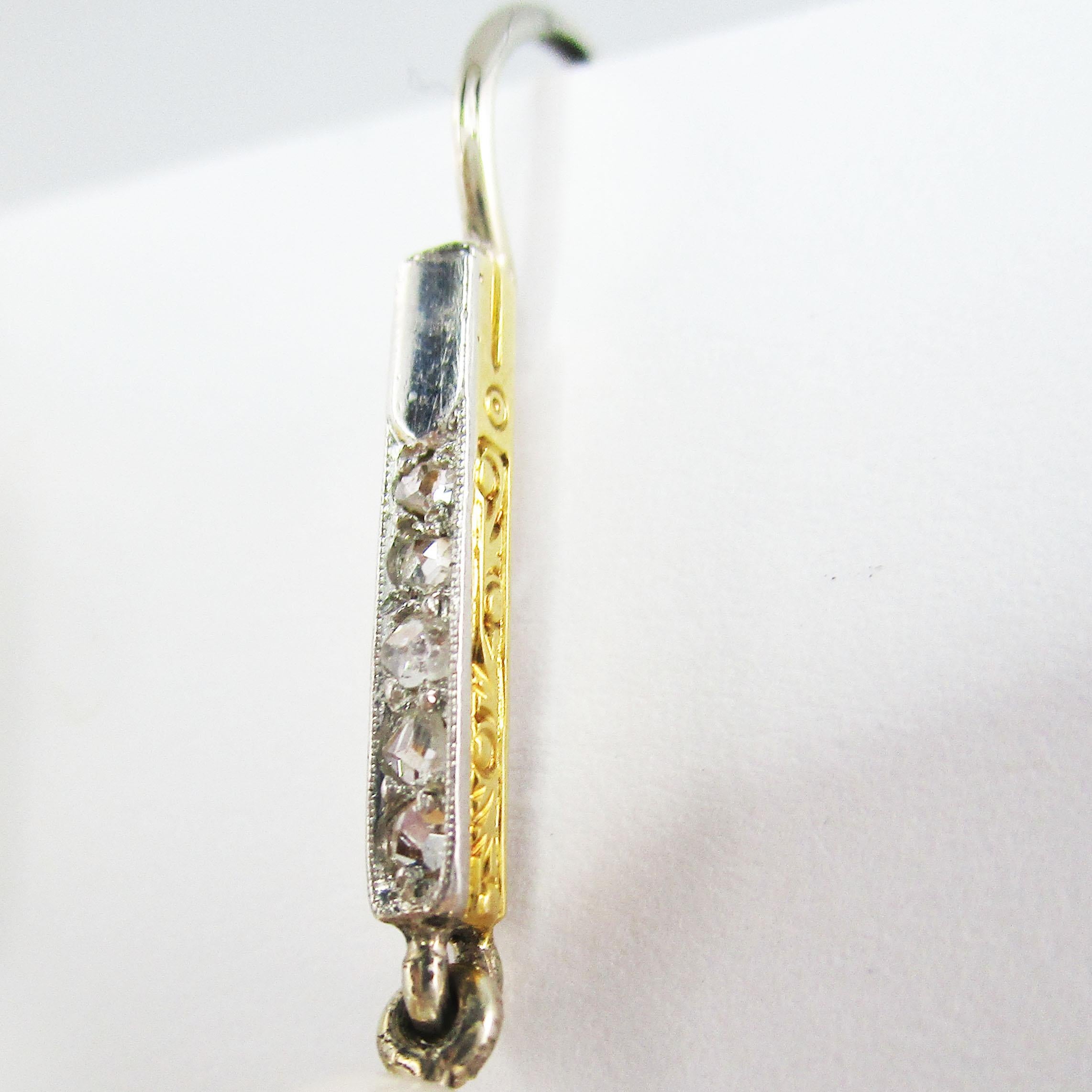 18K Gold & Platinum Edwardian Rose Cut Diamond and Pearl Earrings 5
