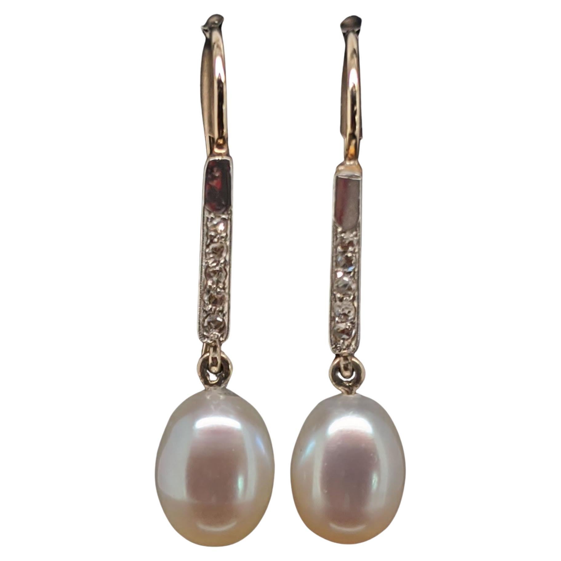 18K Gold & Platinum Edwardian Rose Cut Diamond and Pearl Earrings