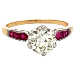 18K Gold Platinum Engagement Ring with 1.61ct European GIA Diamond & 0.21ct Ruby