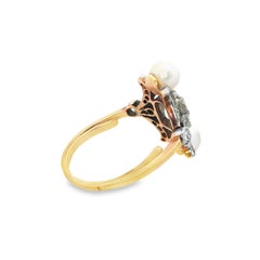 18K Gold Platinum French Belle Epoque Diamond Naturel Pearl Ring