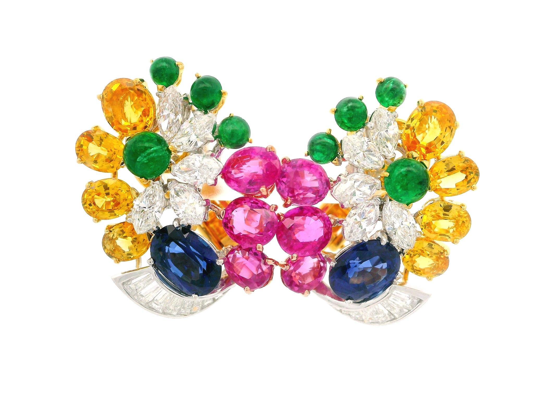 De las mujeres Pendientes de Oro de 18k y Platino GIA 15.13ctw Zafiro Esmeralda Diamante Colorido en venta