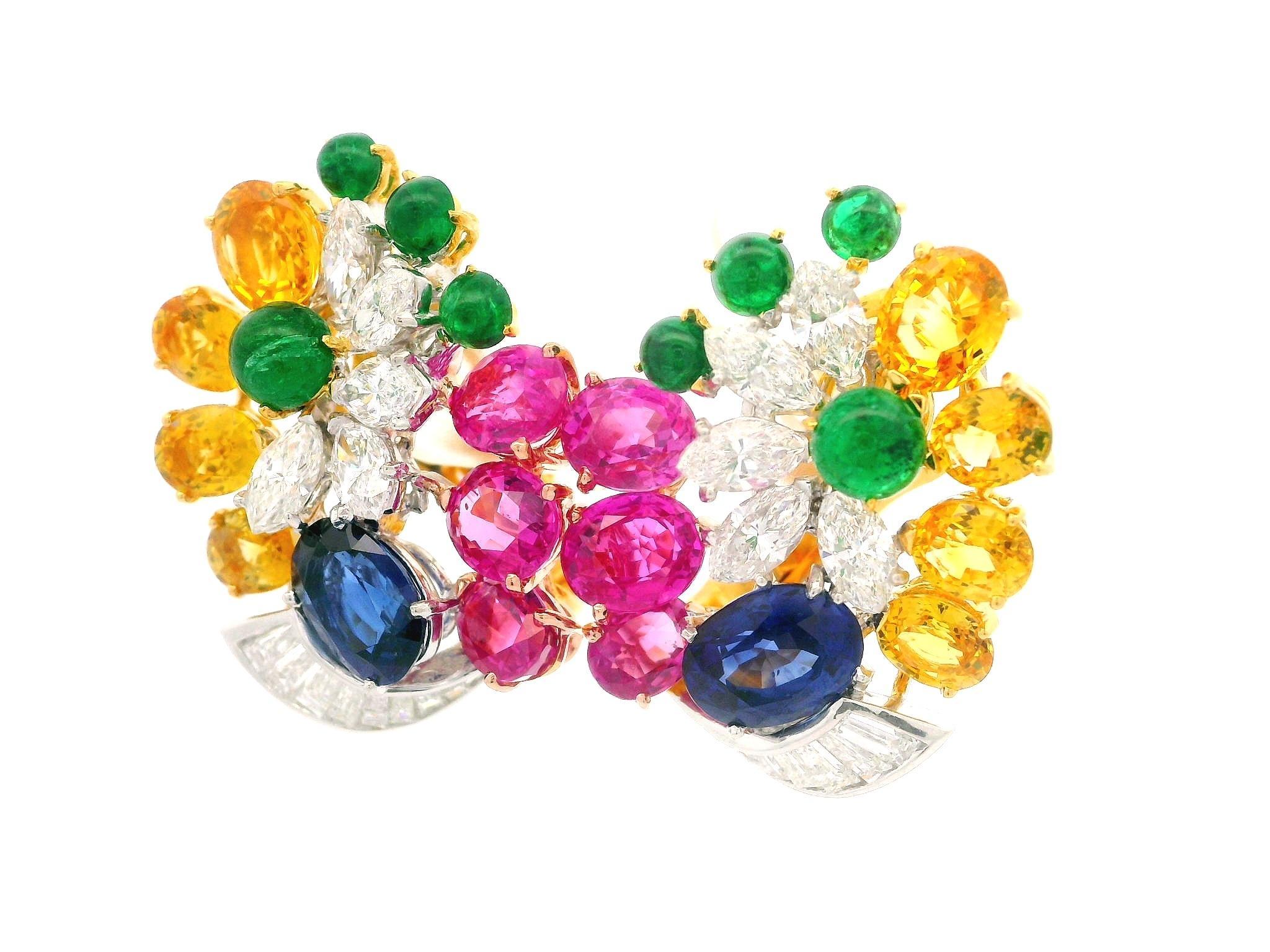 Pendientes de Oro de 18k y Platino GIA 15.13ctw Zafiro Esmeralda Diamante Colorido en venta 2