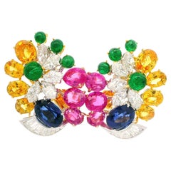 Pendientes de Oro de 18k y Platino GIA 15.13ctw Zafiro Esmeralda Diamante Colorido