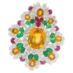 Broche de oro y platino GIA 47,37ctw Zafiro Diamante Esmeralda Rubí