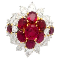 18 Karat Gold Platin GIA 7,18 Karatw Vivid Red Burma Rubin & Diamant Cluster-Ring