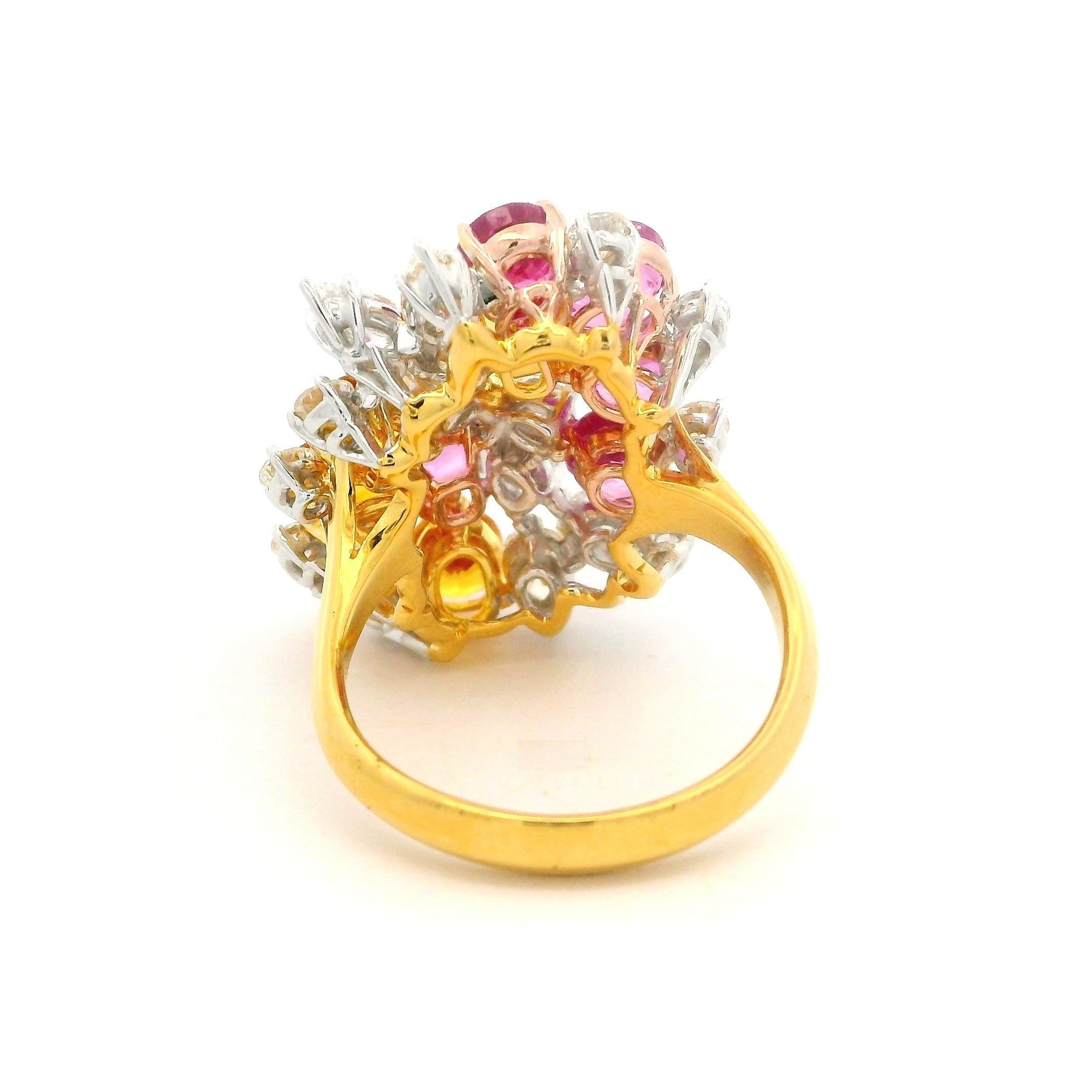 Bague en or 18 carats, platine, saphir rose et jaune 7,81 carats certifié GIA et diamants Pour femmes en vente