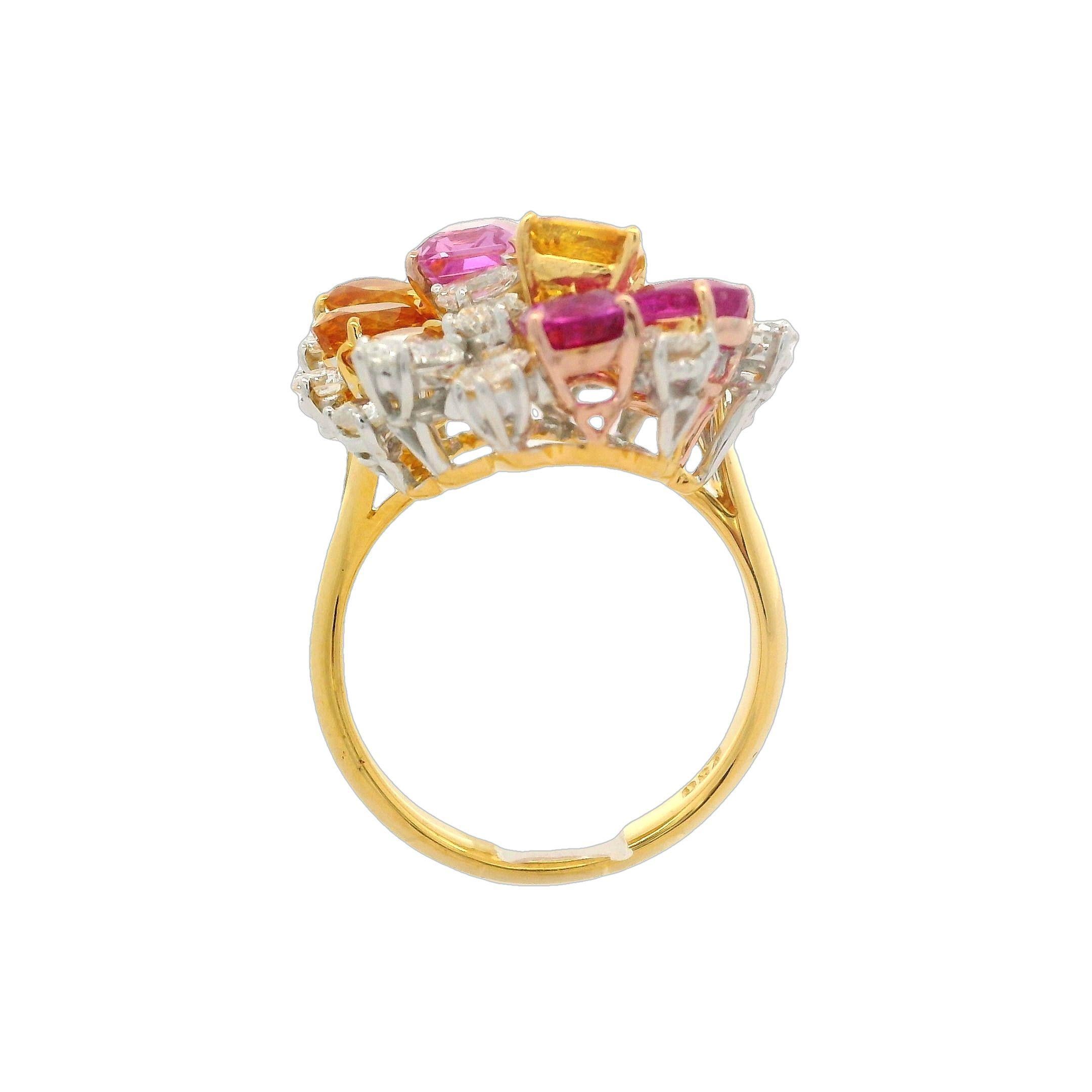 Bague en or 18 carats, platine, saphir rose et jaune 7,81 carats certifié GIA et diamants en vente 4