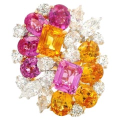 18k Gold Platinum GIA 7.81ctw Pink & Yellow Sapphire Diamond Spray Ring