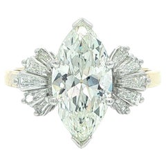 18k Gold Platinum Large 3.02ctw GIA Marquise Diamond Flared Baguette Sides Ring
