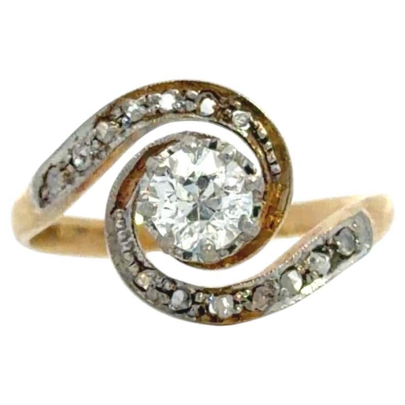 Bague en or 18k et platine avec diamant taille ancienne Taille 5 en vente