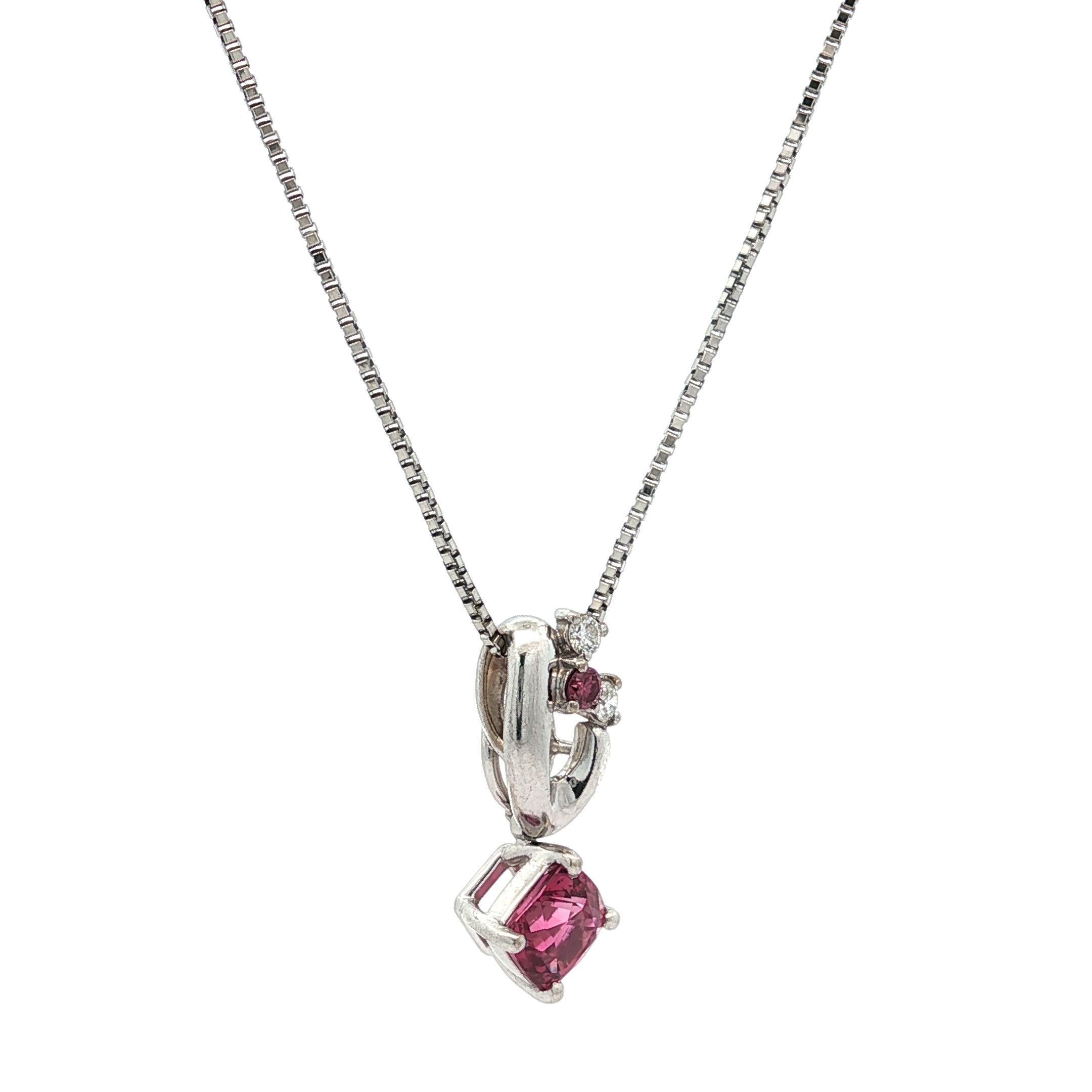 Donna Collana con catena regolabile in oro 18 carati e platino con diamante e spinello rosa in vendita