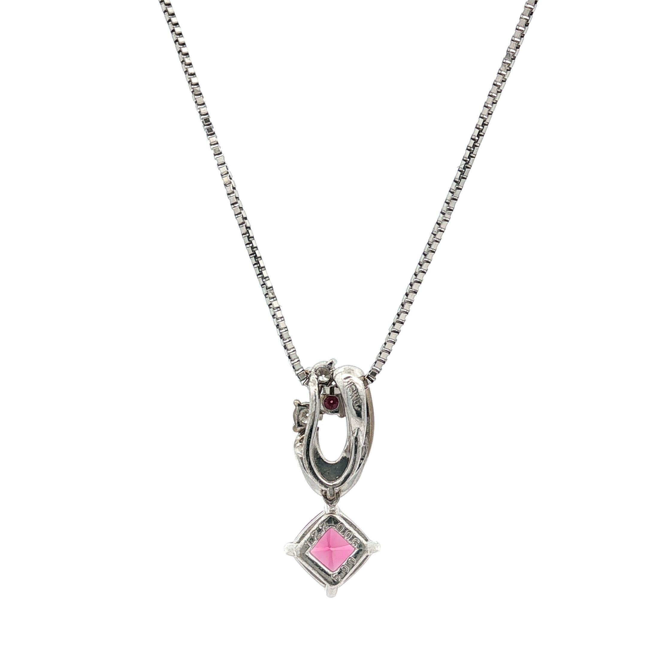 Collana con catena regolabile in oro 18 carati e platino con diamante e spinello rosa in vendita 1