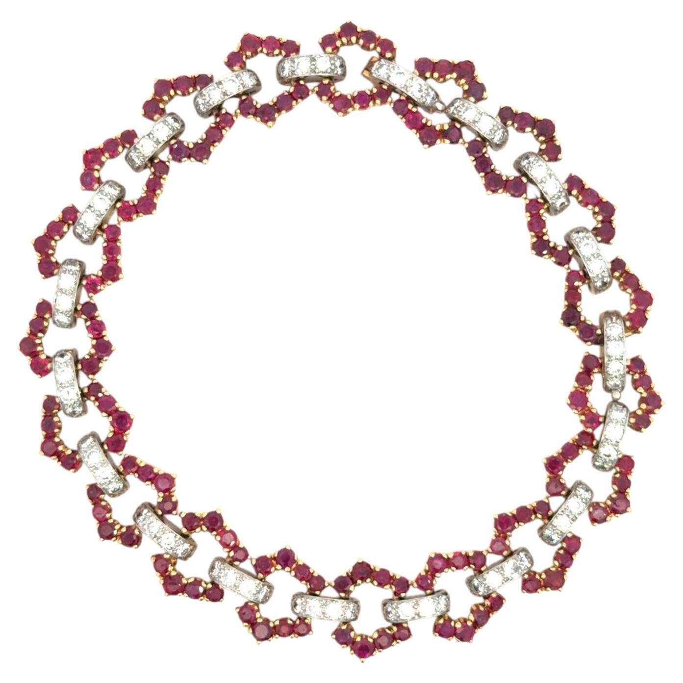 David Webb - Bracelet en or 18k et platine avec rubis et diamants