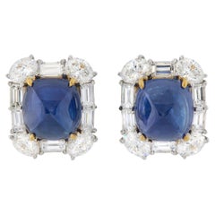 Boucles d'oreilles en or 18k, platine, saphir, diamant