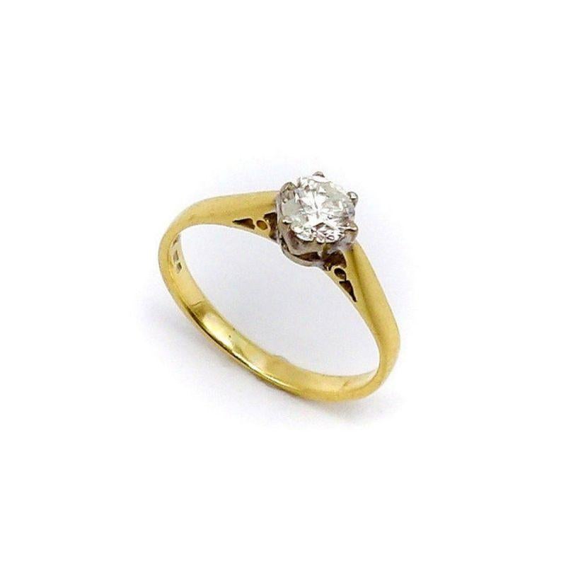 Brilliant Cut 18K Gold & Platinum Vintage Solitaire Diamond Ring For Sale