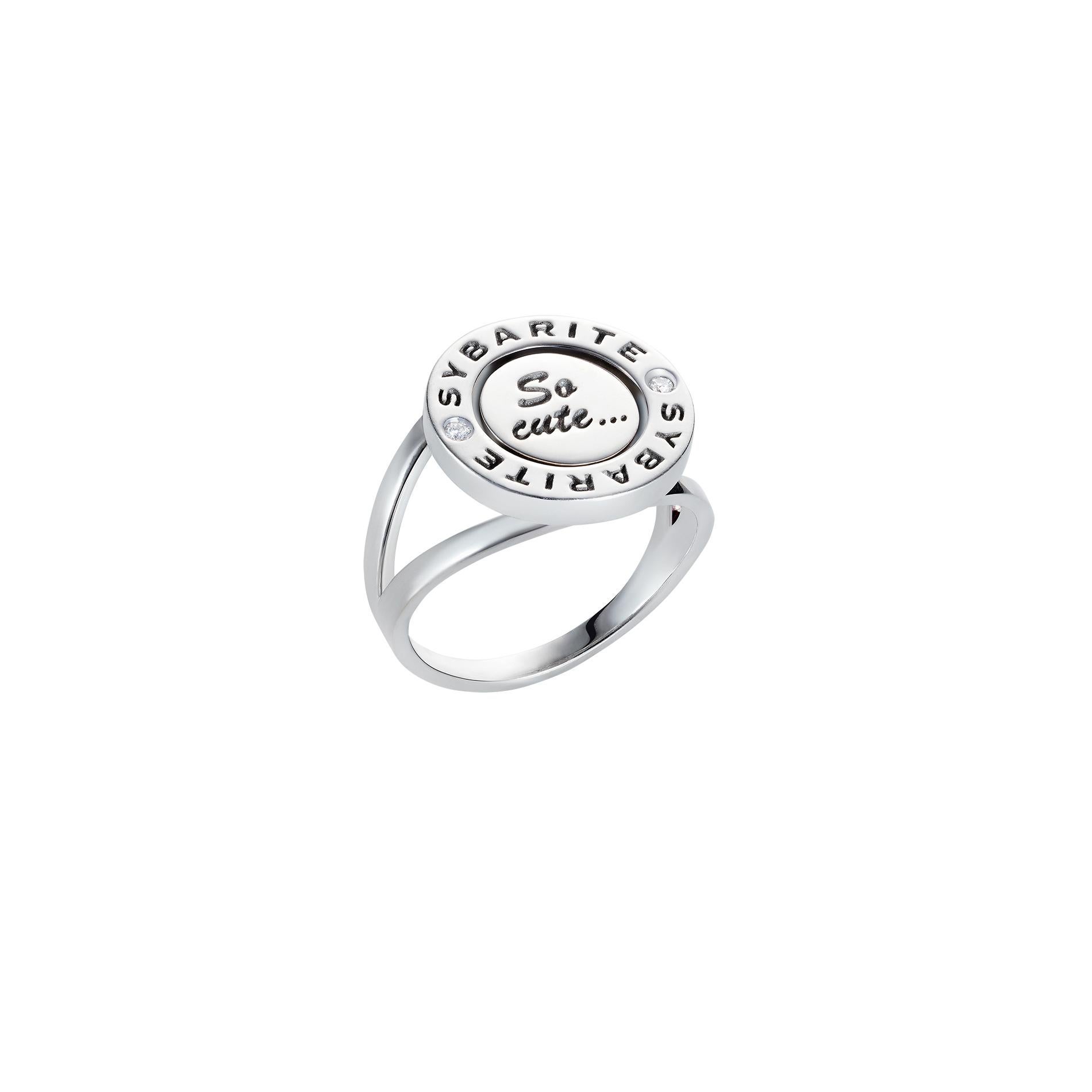 Contemporary Sybarite Smiley Ring So Cute in White Gold with White Diamonds For Sale